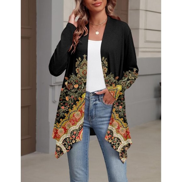 Womens Cardigan Long Sleeve Lightweight Cardigan Draped Open Front Loose Casual - Picture 2 of 5